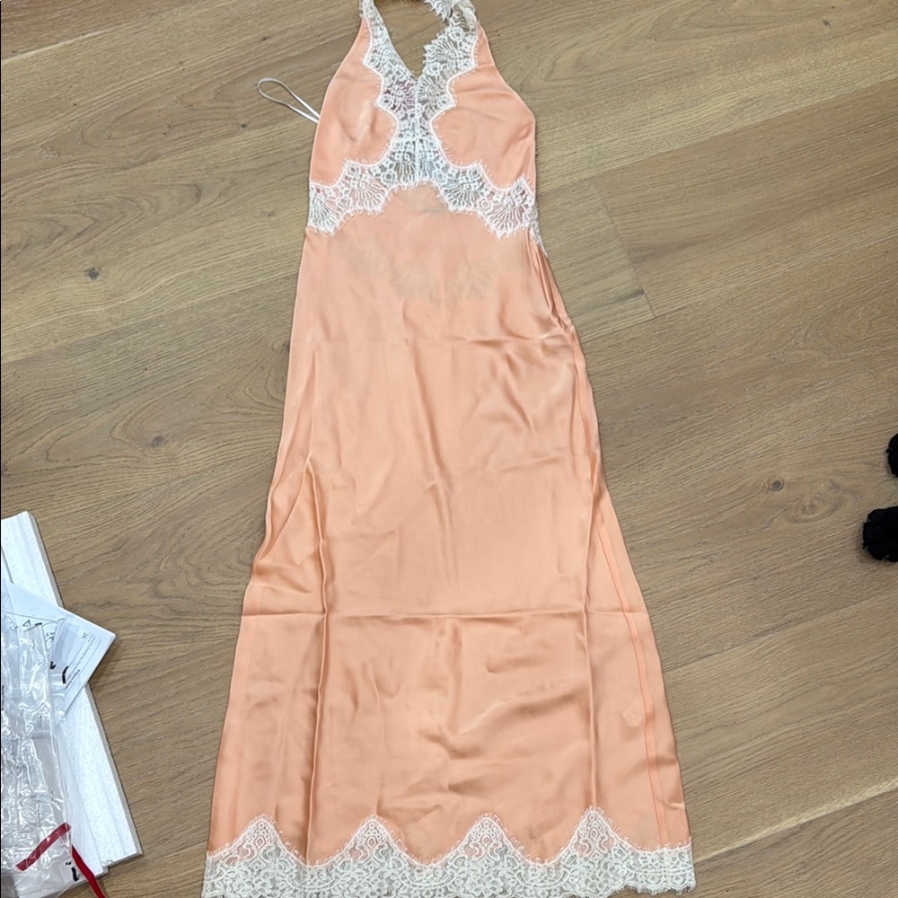 Chic Peach Lace Halter Gown